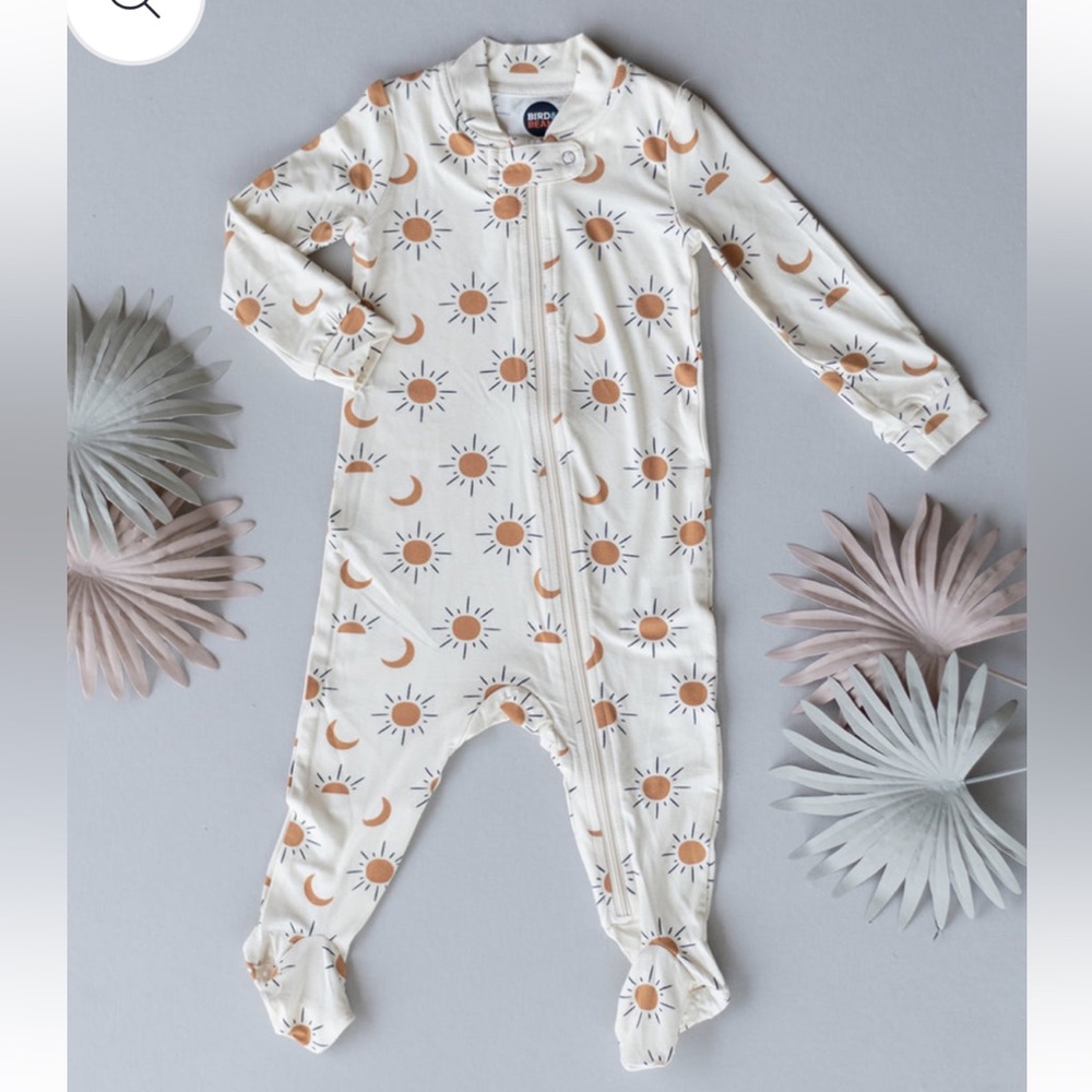 Bird & Bean Boho Sun and Moon Pajama Footie- 3-6 months